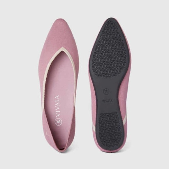 VIVAIA Pink Sustainable Eco Friendly V Shaped Pointed Toe Vienna Flats - Picture 1 of 10
